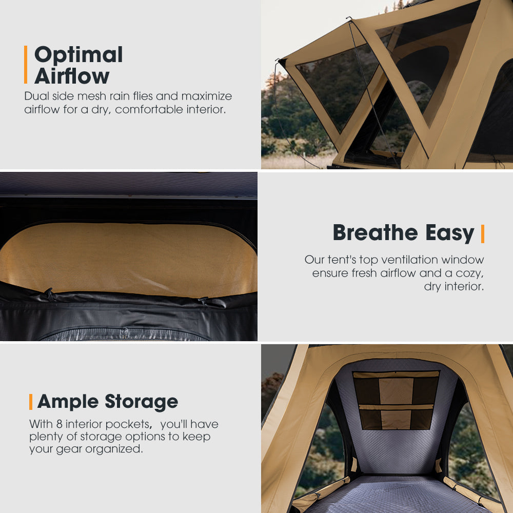 San Hima Kalbarri Lite Rooftop Tent Hardshell With Ladder&Rack+200W Solar Panel - Sunyee