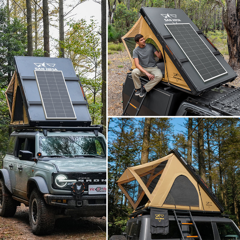 San Hima Kalbarri Lite Rooftop Tent Hardshell With Ladder&Rack+200W Solar Panel - Sunyee