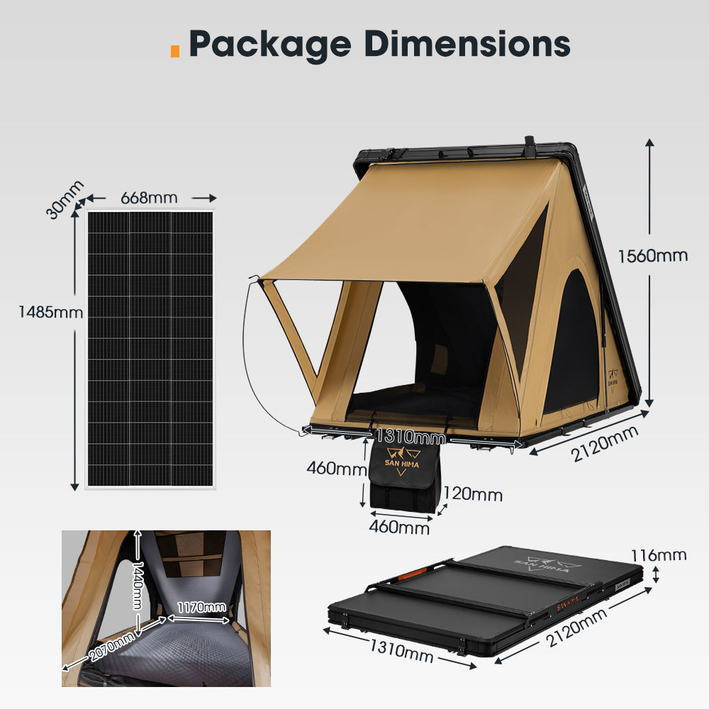 San Hima Kalbarri Lite Rooftop Tent Hardshell With Ladder&Rack+200W Solar Panel - Sunyee