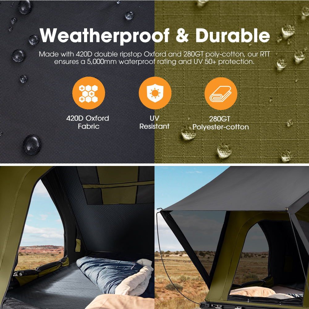 San Hima Kalbarri Lite Rooftop Tent Hardshell Olive+Ladder&Rack+250W Solar Panel - Sunyee