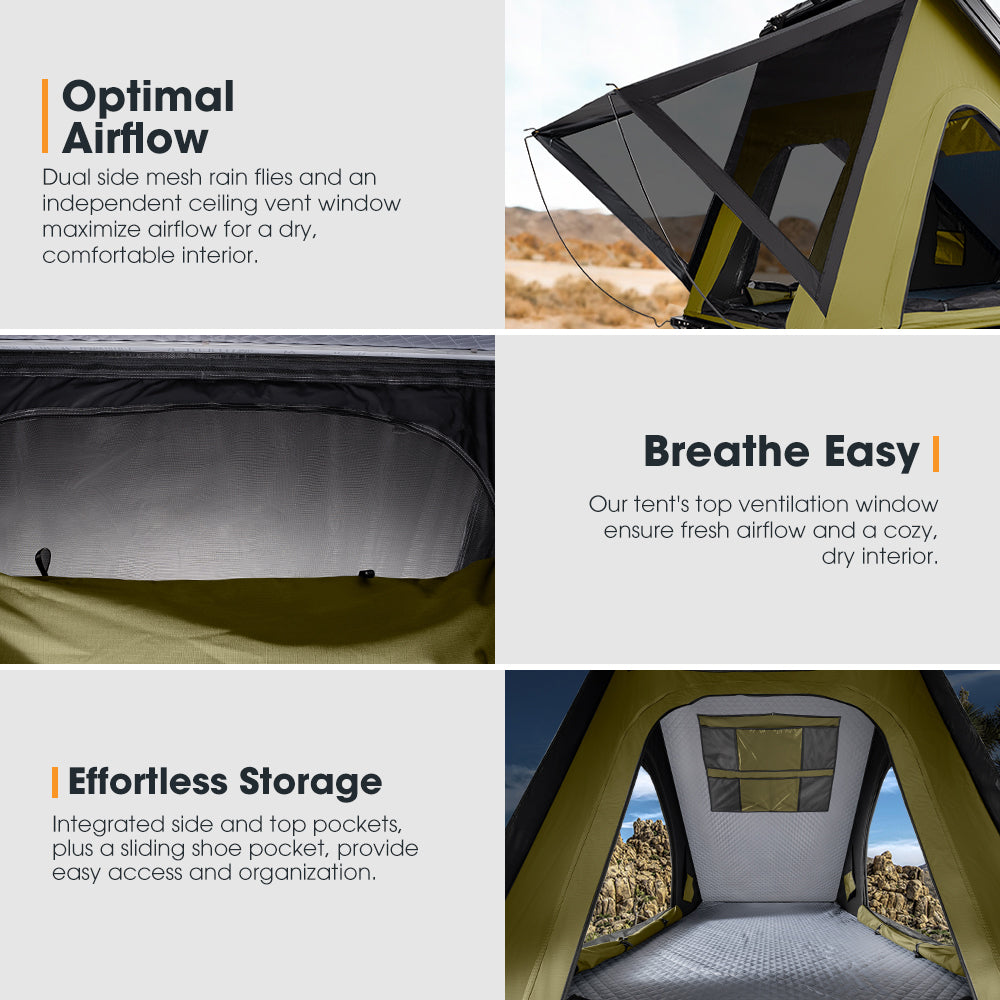 San Hima Kalbarri Lite Rooftop Tent Hardshell Olive+Ladder&Rack+250W Solar Panel - Sunyee