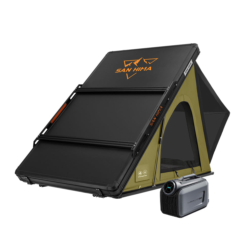 San Hima Kalbarri Lite Gen 2 Rooftop Tent Olive + Rack + Cybertake Air Conditioner S2 Pro