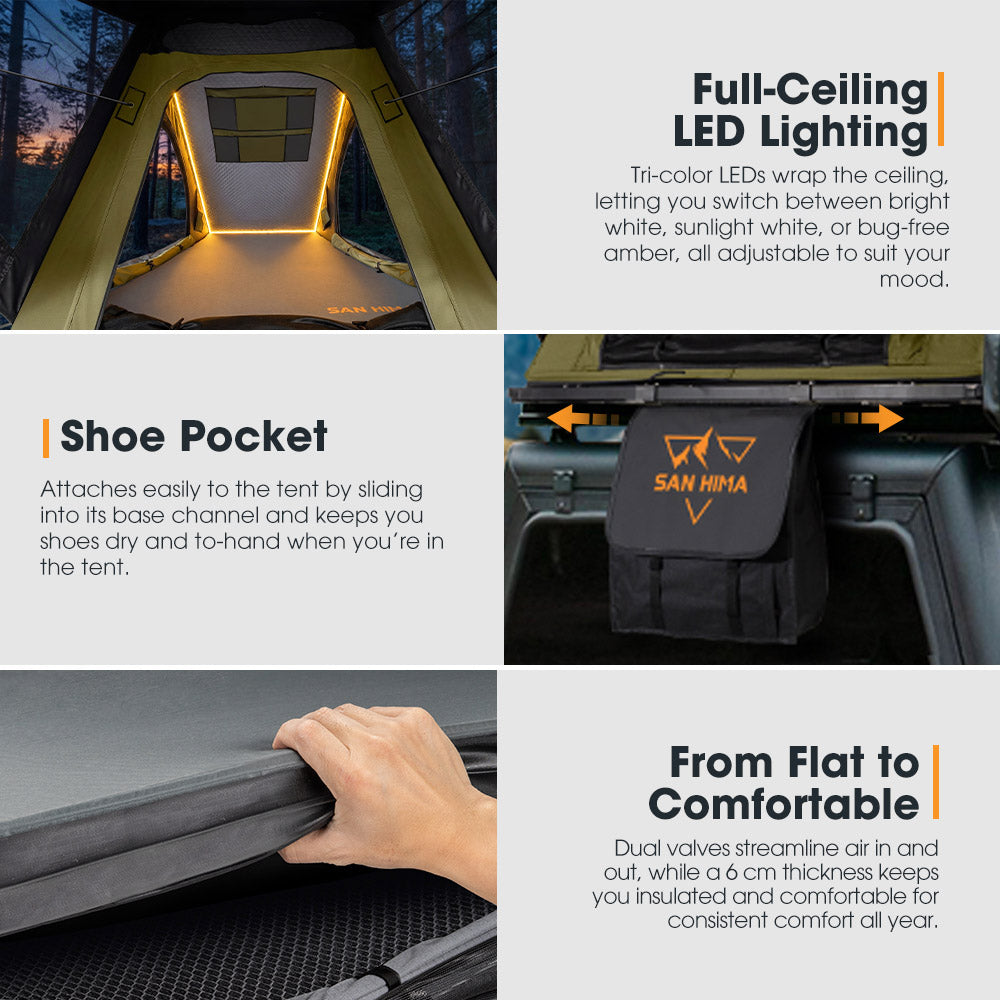 San Hima Kalbarri Lite Rooftop Tent Hardshell+Rack+200W Shingled Solar Panel