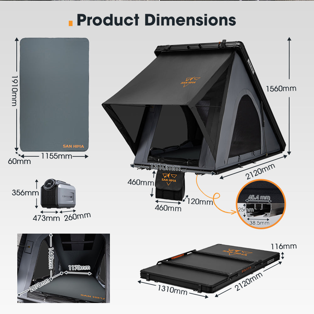 San Hima Kalbarri Lite Gen 2 Rooftop Tent Grey + Rack + Cybertake Air Conditioner S2 Pro