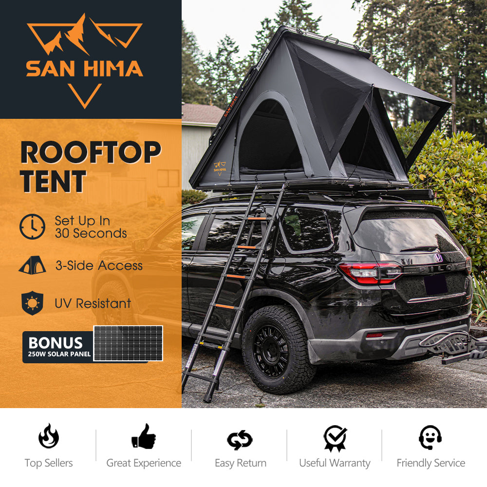 San Hima kalbarri Lite Rooftop Tent Hardshell Grey+Ladder&Rack+250W Solar Panel - Sunyee
