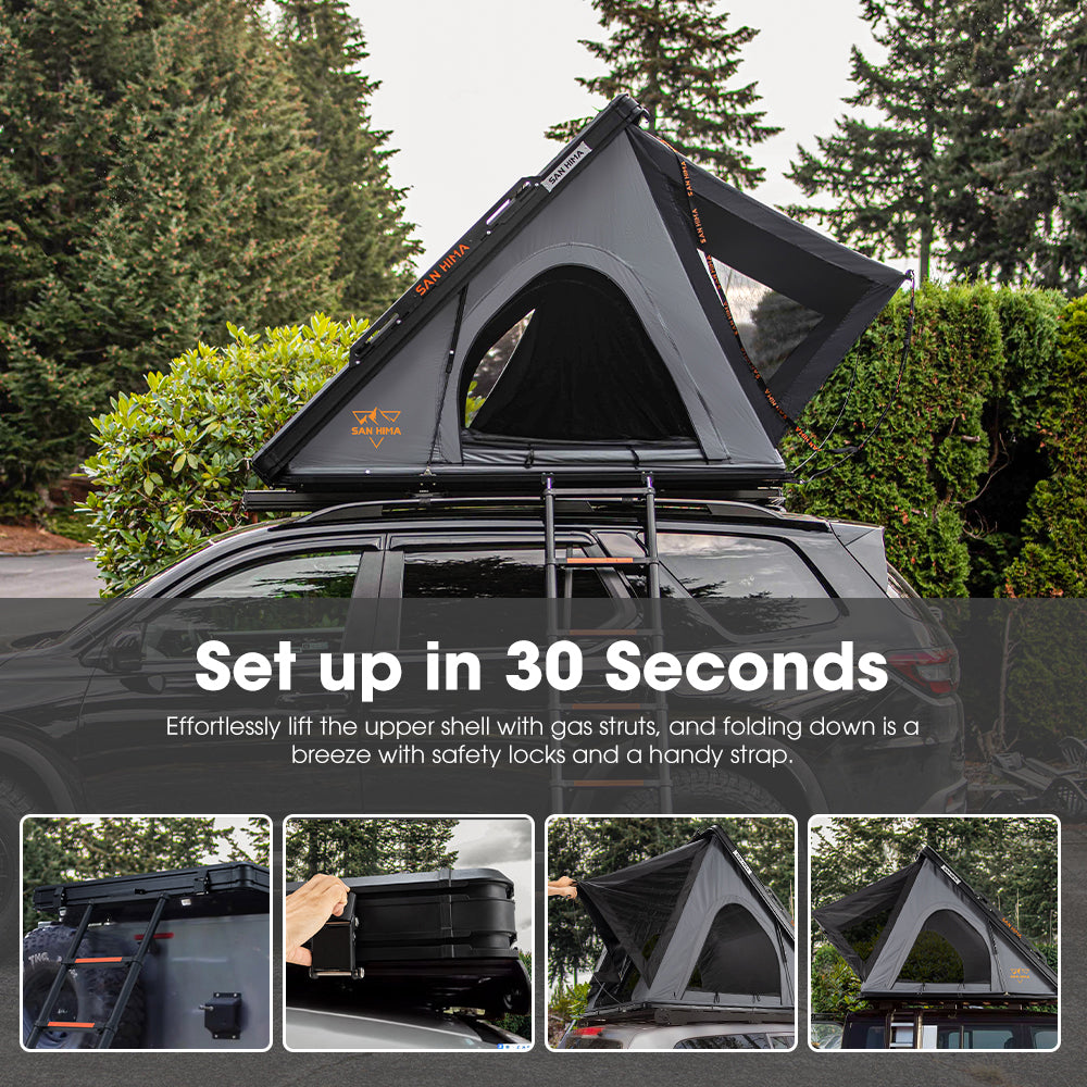 San Hima kalbarri Lite Rooftop Tent Hardshell Grey+Ladder&Rack+250W Solar Panel - Sunyee