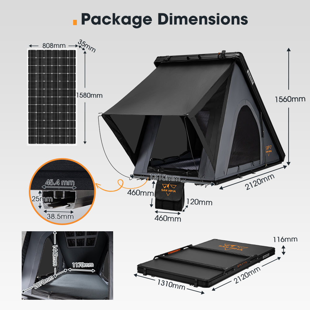 San Hima kalbarri Lite Rooftop Tent Hardshell Grey+Ladder&Rack+250W Solar Panel - Sunyee