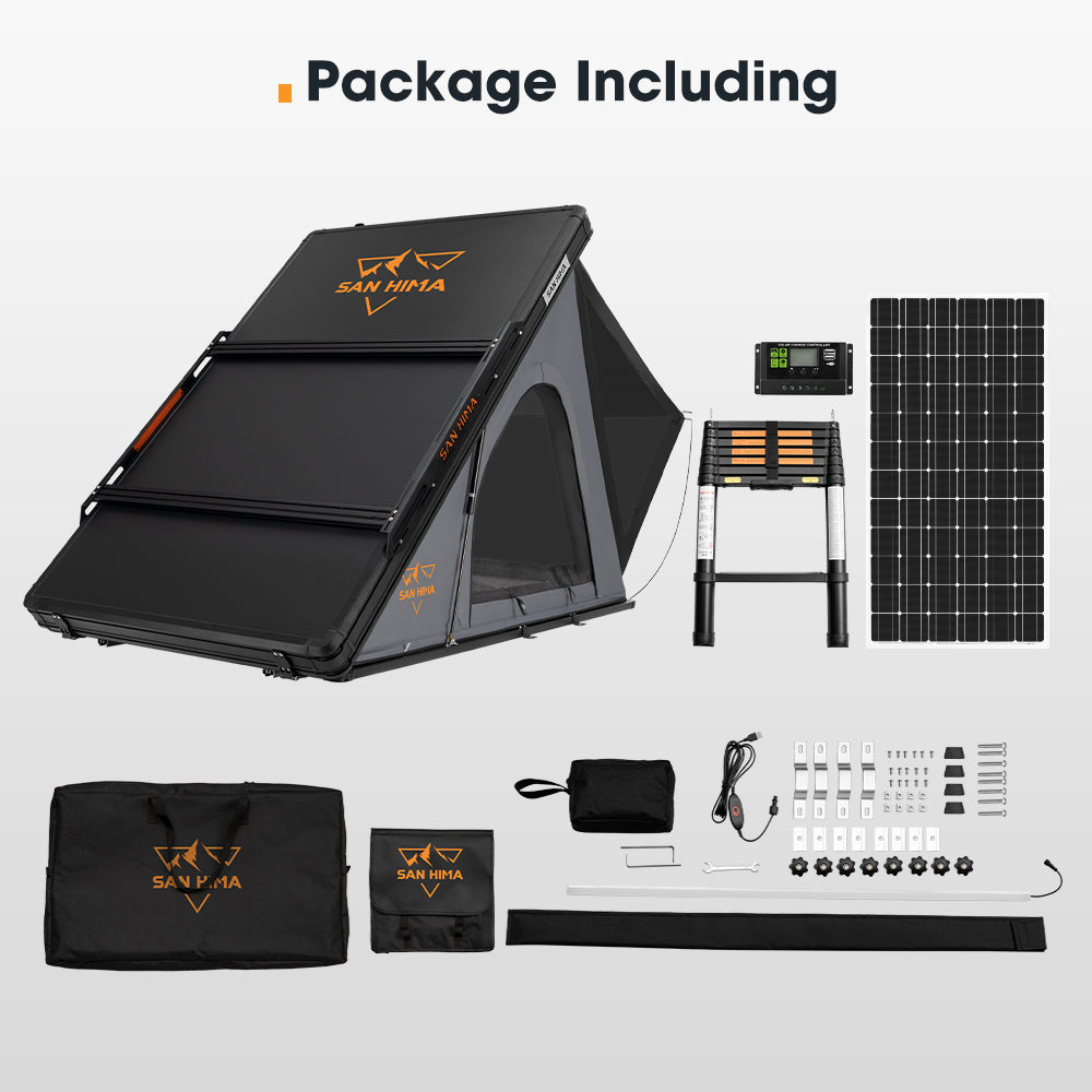 San Hima kalbarri Lite Rooftop Tent Hardshell Grey+Ladder&Rack+250W Solar Panel - Sunyee