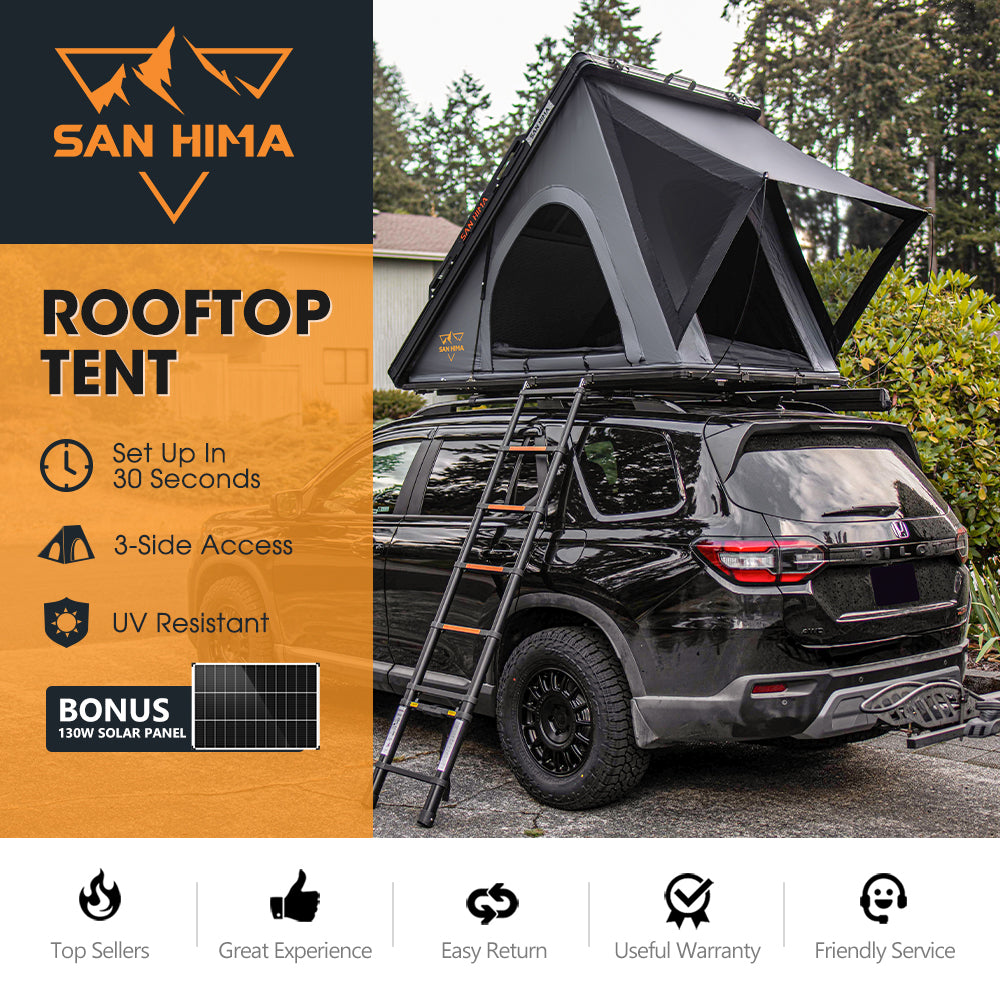 San Hima Kalbarri Lite Rooftop Tent Hardshell Grey+Ladder&Rack+130W Solar Panel - Sunyee