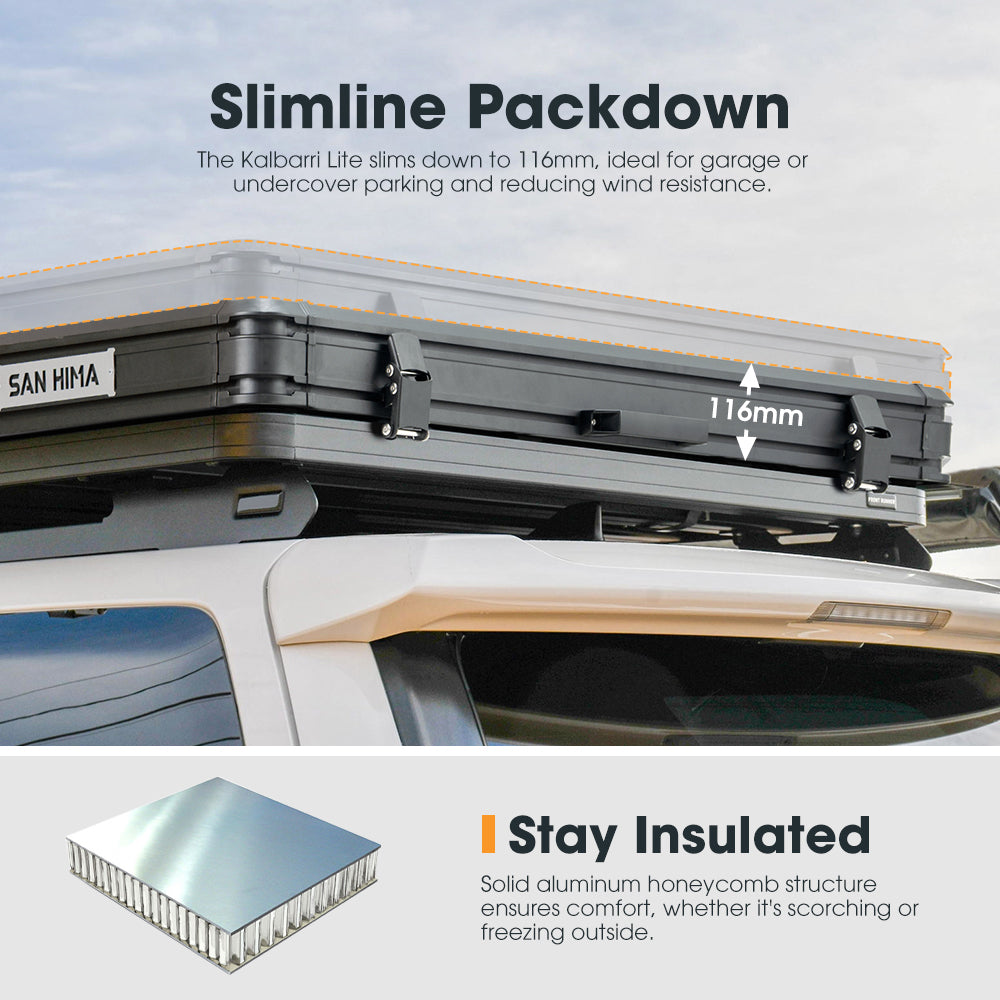San Hima Kalbarri Lite Rooftop Tent Hardshell Grey+Ladder&Rack+130W Solar Panel - Sunyee