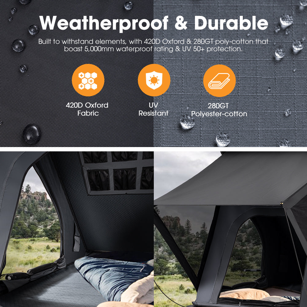 San Hima Kalbarri Lite Rooftop Tent Hardshell Grey+Ladder&Rack+130W Solar Panel - Sunyee