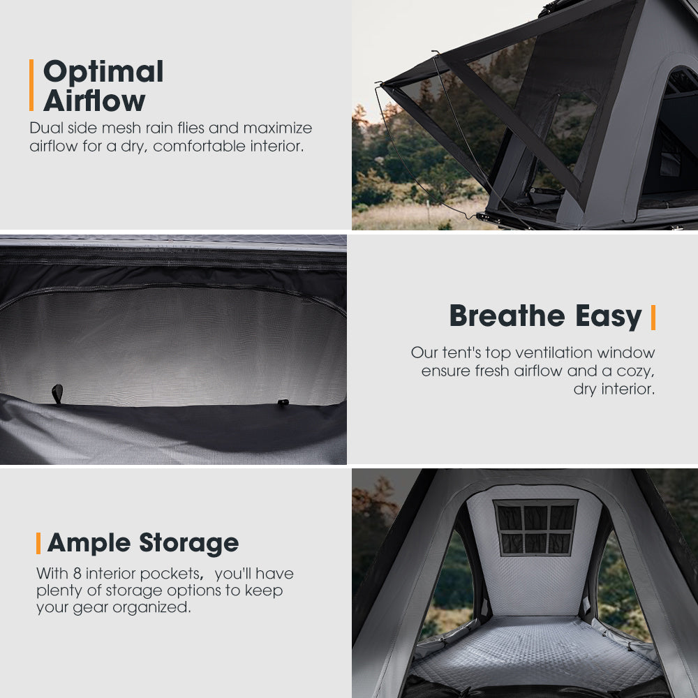 San Hima Kalbarri Lite Rooftop Tent Hardshell Grey+Ladder&Rack+130W Solar Panel - Sunyee