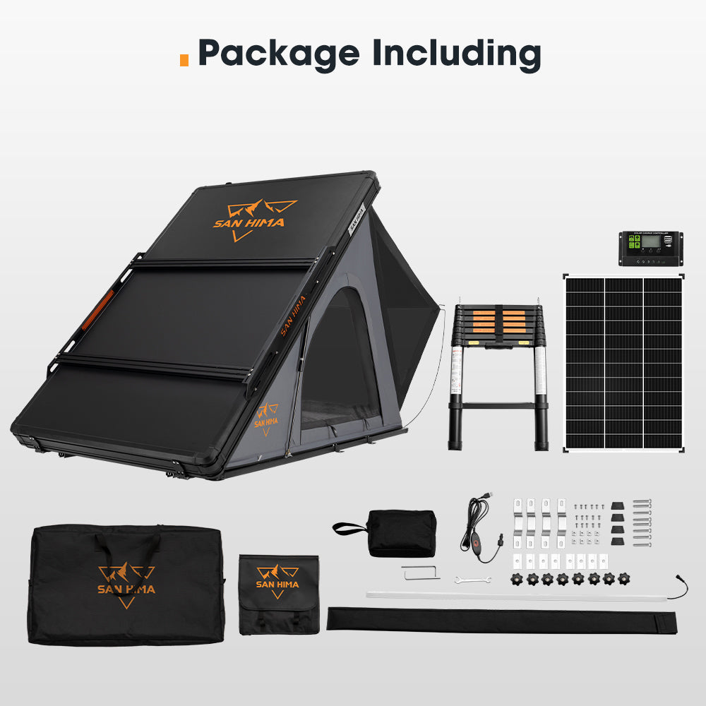 San Hima Kalbarri Lite Rooftop Tent Hardshell Grey+Ladder&Rack+130W Solar Panel - Sunyee