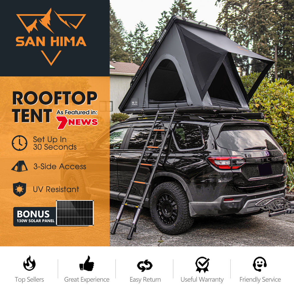San Hima Kalbarri Lite Gen 2 Rooftop Tent Grey+Ladder & Rack+130W Solar Panel