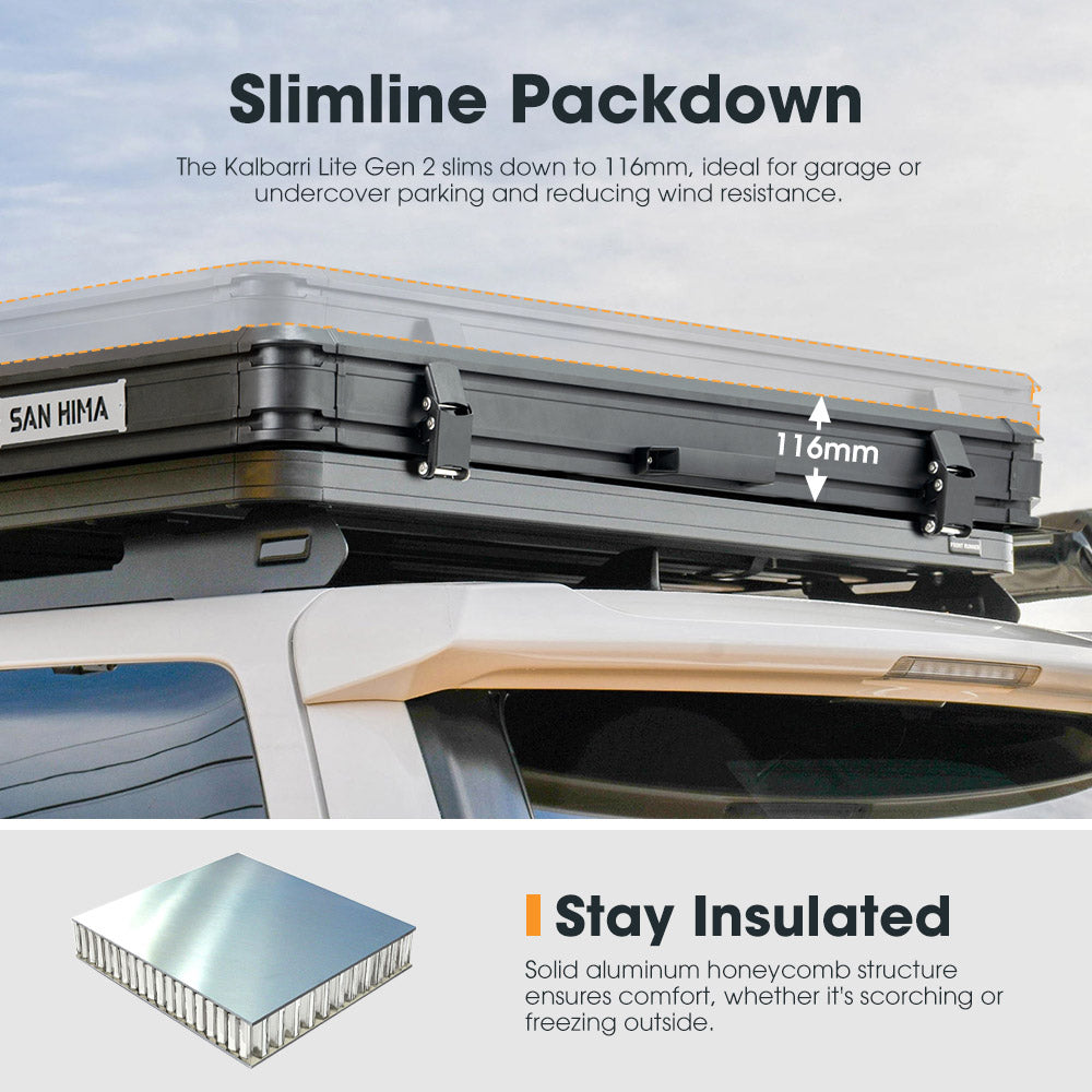 San Hima Kalbarri Lite Gen 2 Rooftop Tent Grey+Ladder & Rack+120W Solar Panel - Sunyee