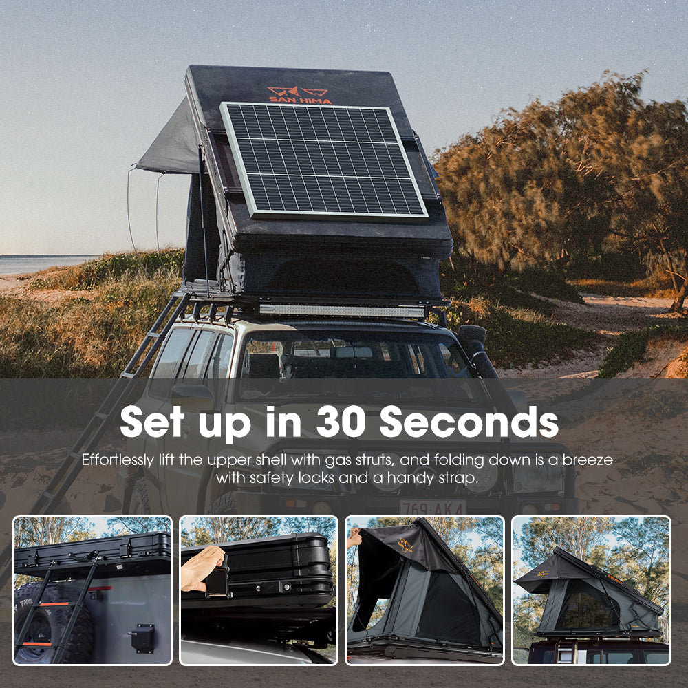San Hima Kalbarri X Rooftop Tent Hardshell With Ladder + 130W Solar Panel - Sunyee