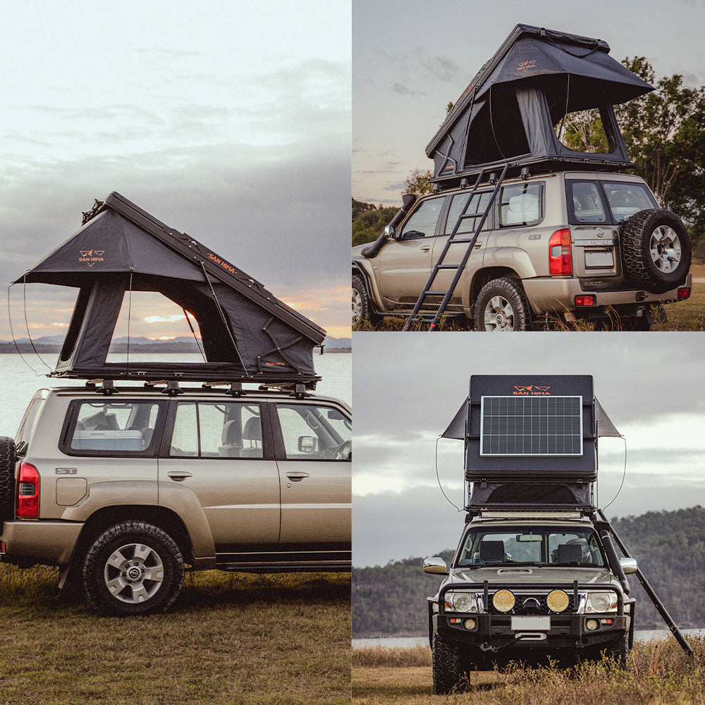 San Hima Kalbarri X Rooftop Tent Hardshell With Ladder + 130W Solar Panel - Sunyee