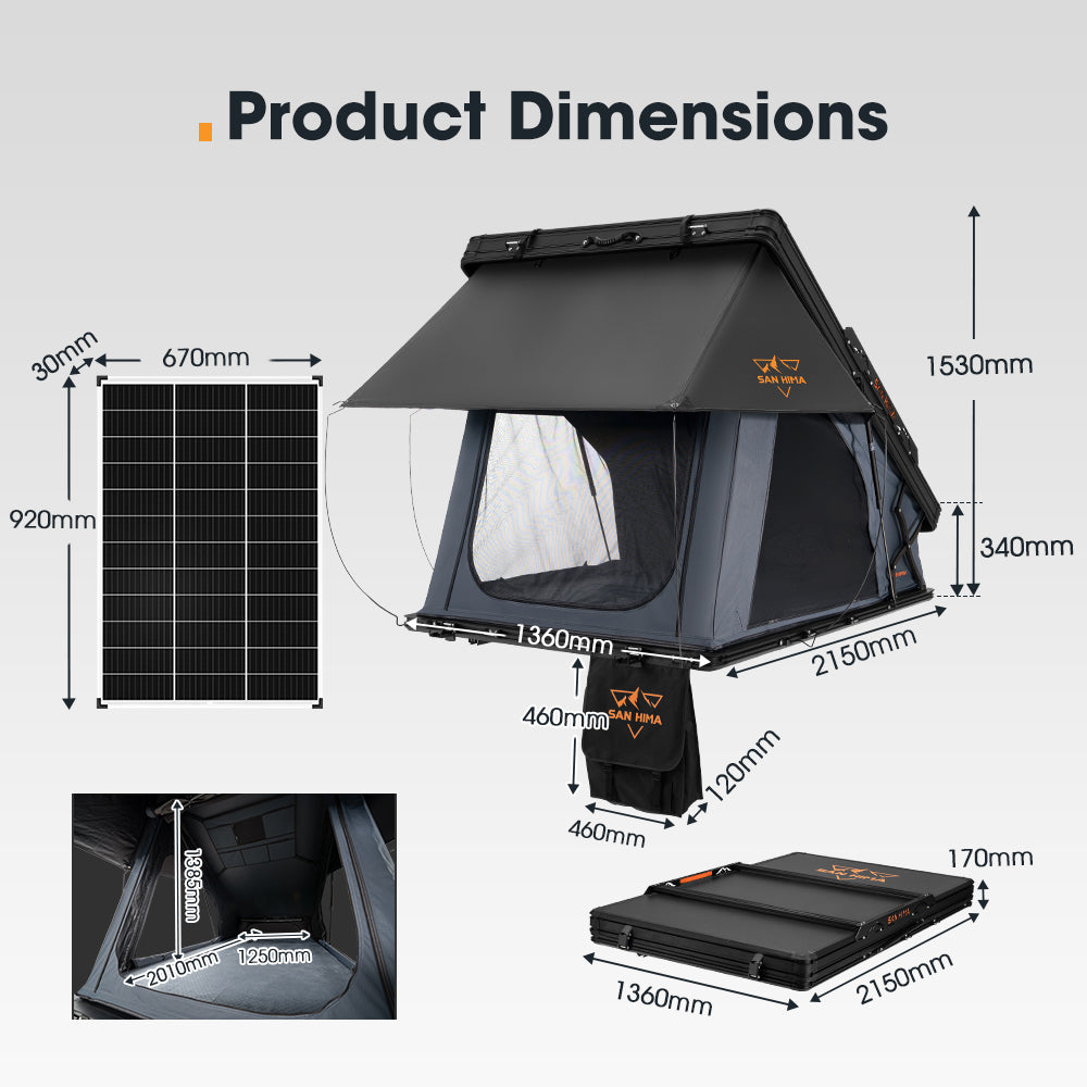 San Hima Kalbarri X Rooftop Tent Hardshell With Ladder + 130W Solar Panel - Sunyee