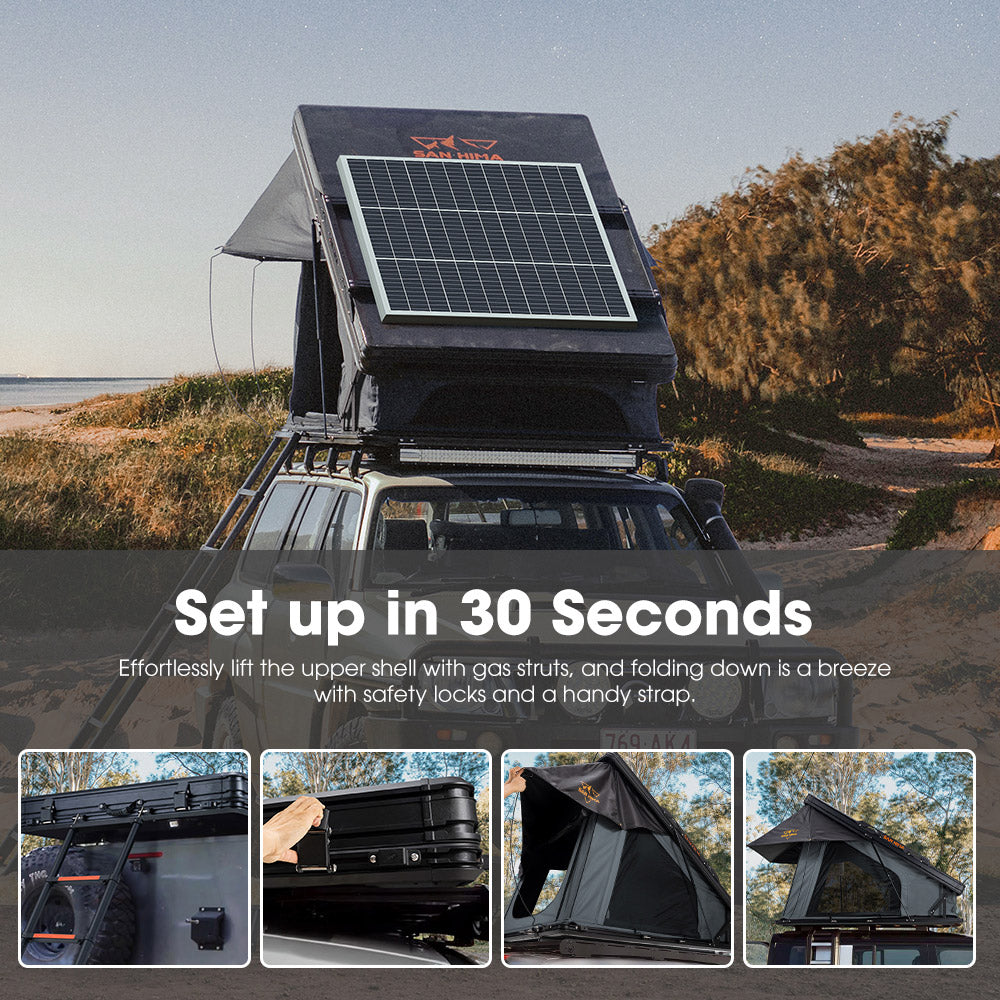 San Hima Kalbarri X Rooftop Tent Hardshell With Ladder + 130W Solar Panel - Sunyee
