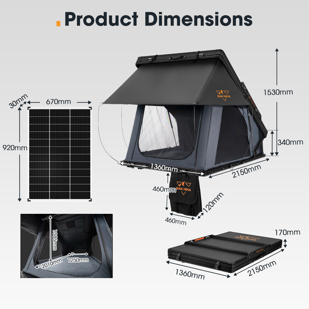 San Hima Kalbarri X Rooftop Tent Hardshell With Ladder + 130W Solar Panel - Sunyee