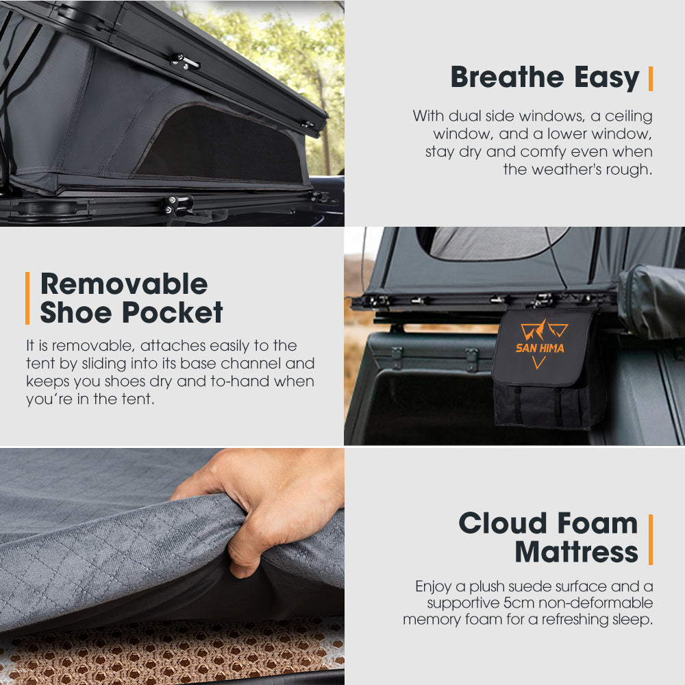 San Hima Kalbarri X Rooftop Tent Hardshell With Ladder + 120W Solar Panel - Sunyee