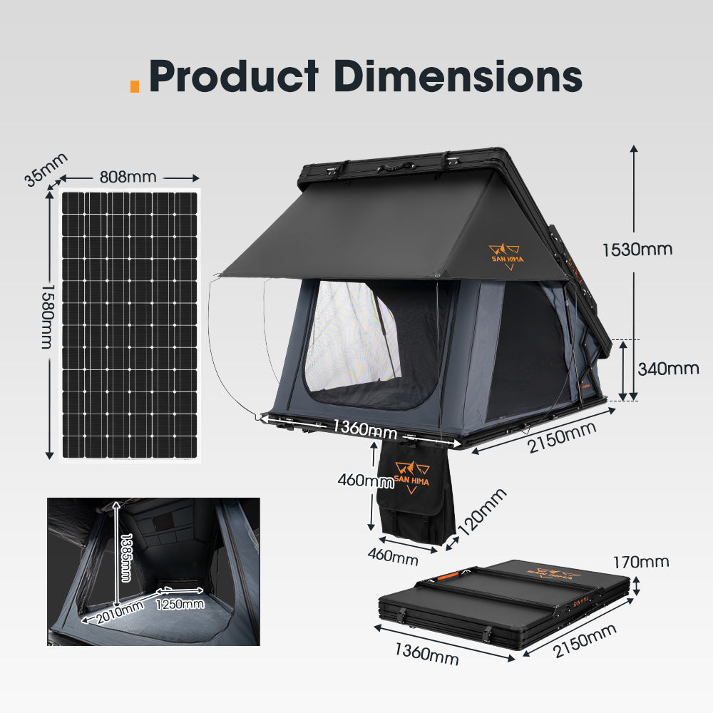 San Hima Kalbarri X Rooftop Tent Hardshell With Ladder + 250W Solar Panel - Sunyee