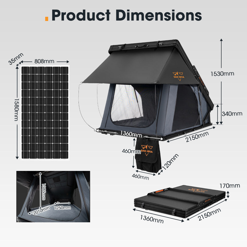 San Hima Kalbarri X Rooftop Tent Hardshell With Ladder + 250W Solar Panel - Sunyee
