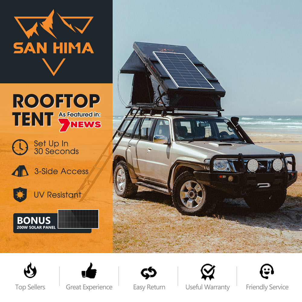 San Hima Kalbarri X Rooftop Tent Hardshell With Ladder + 200W Solar Panel - Sunyee