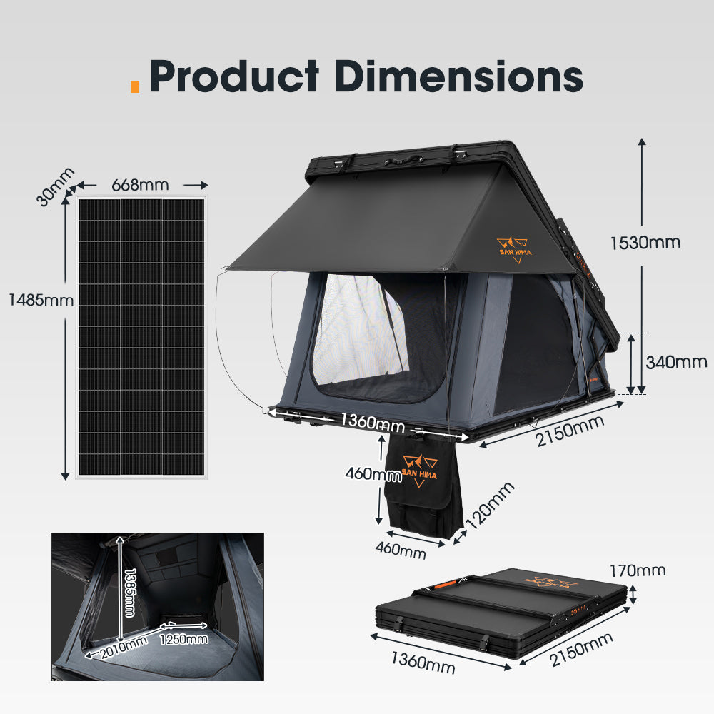 San Hima Kalbarri X Rooftop Tent Hardshell With Ladder + 200W Solar Panel - Sunyee