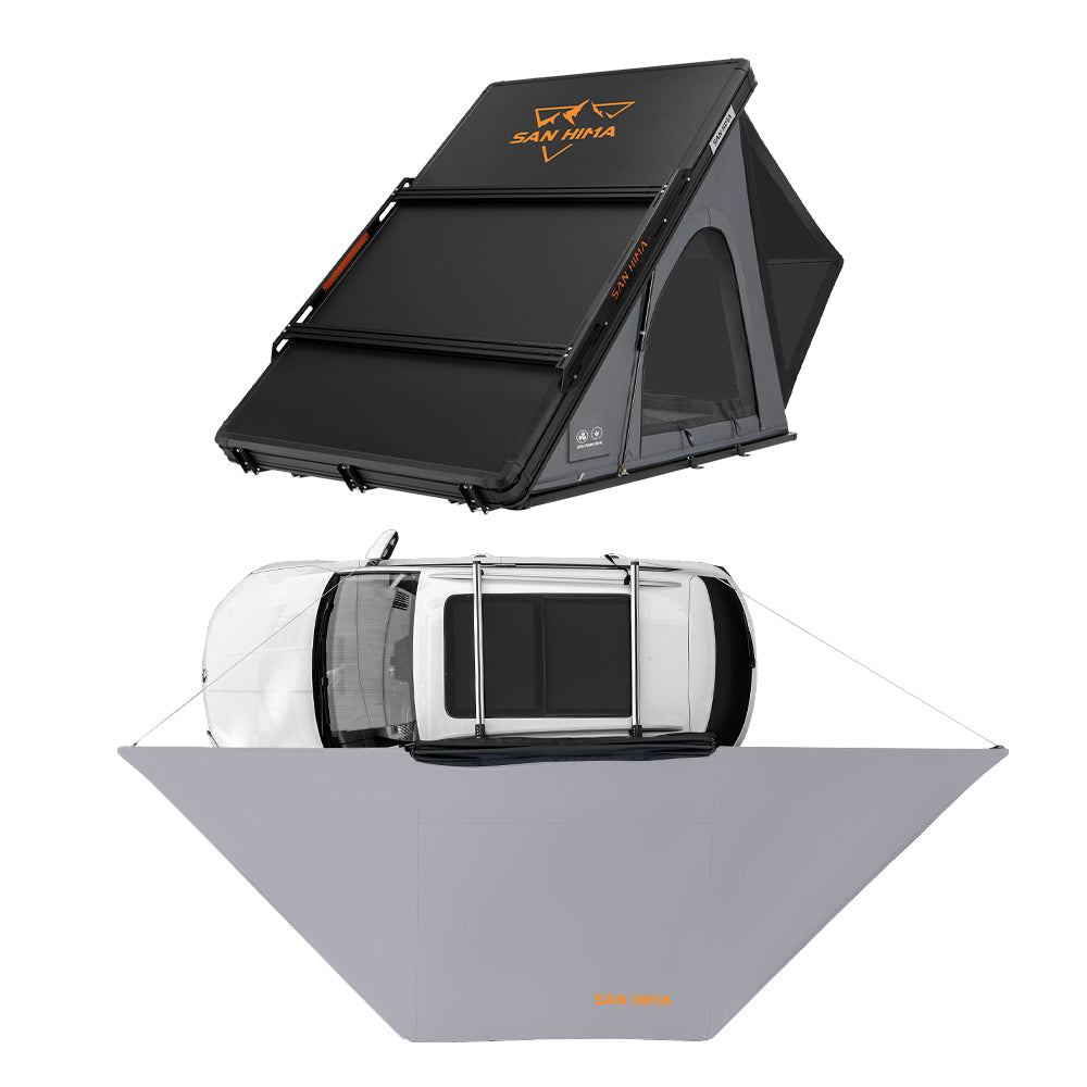 San Hima 180° Free-Standing Awning + Kalbarri Lite Gen 2 Rooftop Tent +Roof Rack