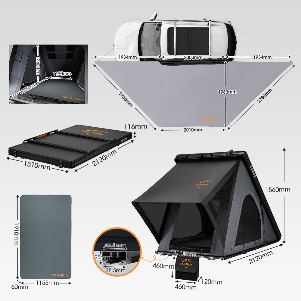 San Hima 180° Free-Standing Awning + Kalbarri Lite Gen 2 Rooftop Tent +Roof Rack - Sunyee