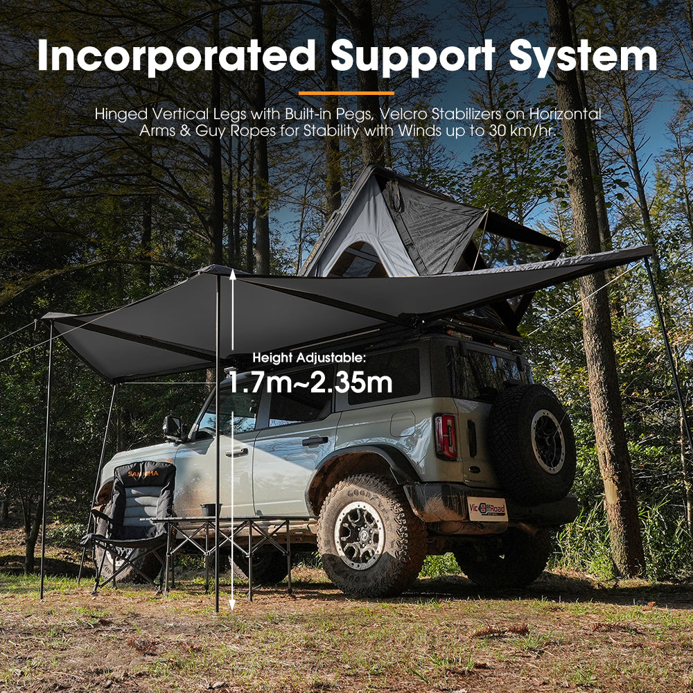 San Hima 180° Awning+Rooftop Tent&Rack+2xCamping Chairs+2xRecovery Boards Black