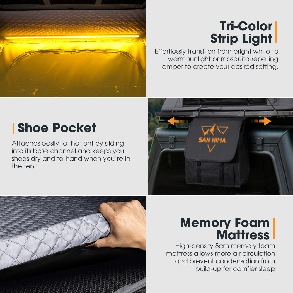 San Hima 180° Awning+Rooftop Tent&Rack+2xCamping Chairs+2xRecovery Boards Black