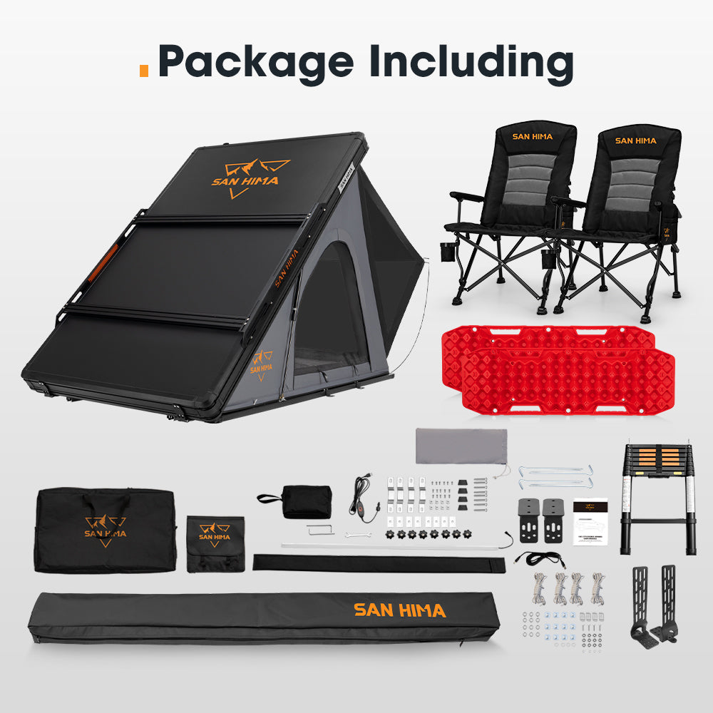 San Hima 180° Awning+Rooftop Tent&Rack+2xCamping Chairs+2xRecovery Boards Red - Sunyee
