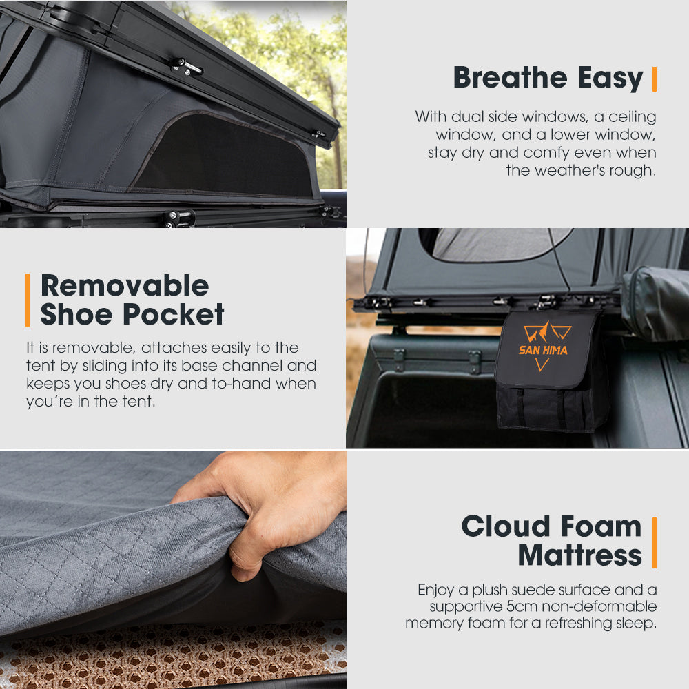 San Hima 180° Awning+Rooftop Tent+2xCamping Chairs+2xRecovery Boards Black - Sunyee