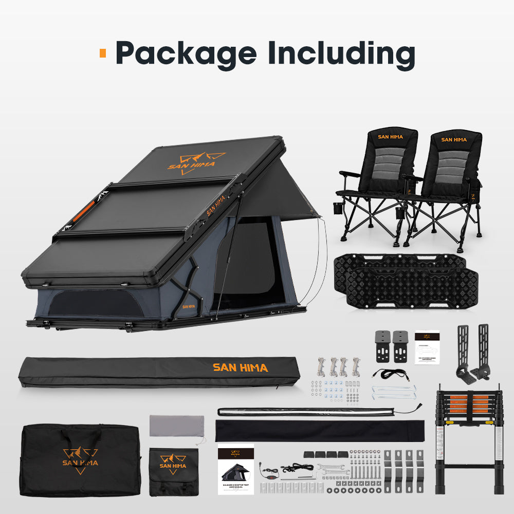San Hima 180° Awning+Rooftop Tent+2xCamping Chairs+2xRecovery Boards Black - Sunyee