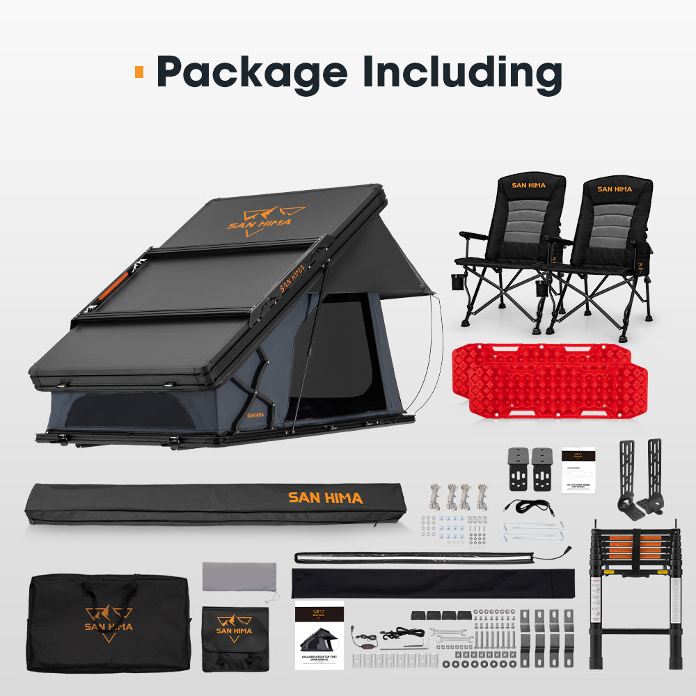 San Hima 180° Awning+Rooftop Tent+2xCamping Chairs+2xRecovery Boards Red - Sunyee