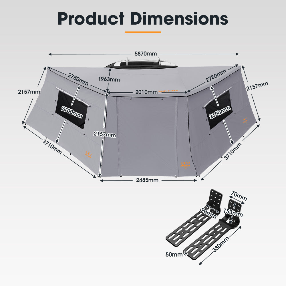 San Hima 180 Degree Awning With Side Wall Free-Standing Camping + "L" Bracket - Sunyee