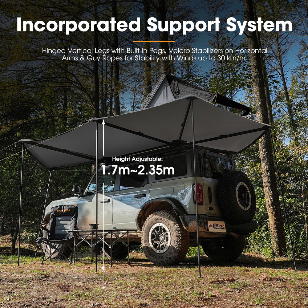 San Hima 270° Free-Standing Awning + Rooftop Tent + Roof Rack +2xCamping Chairs - Sunyee