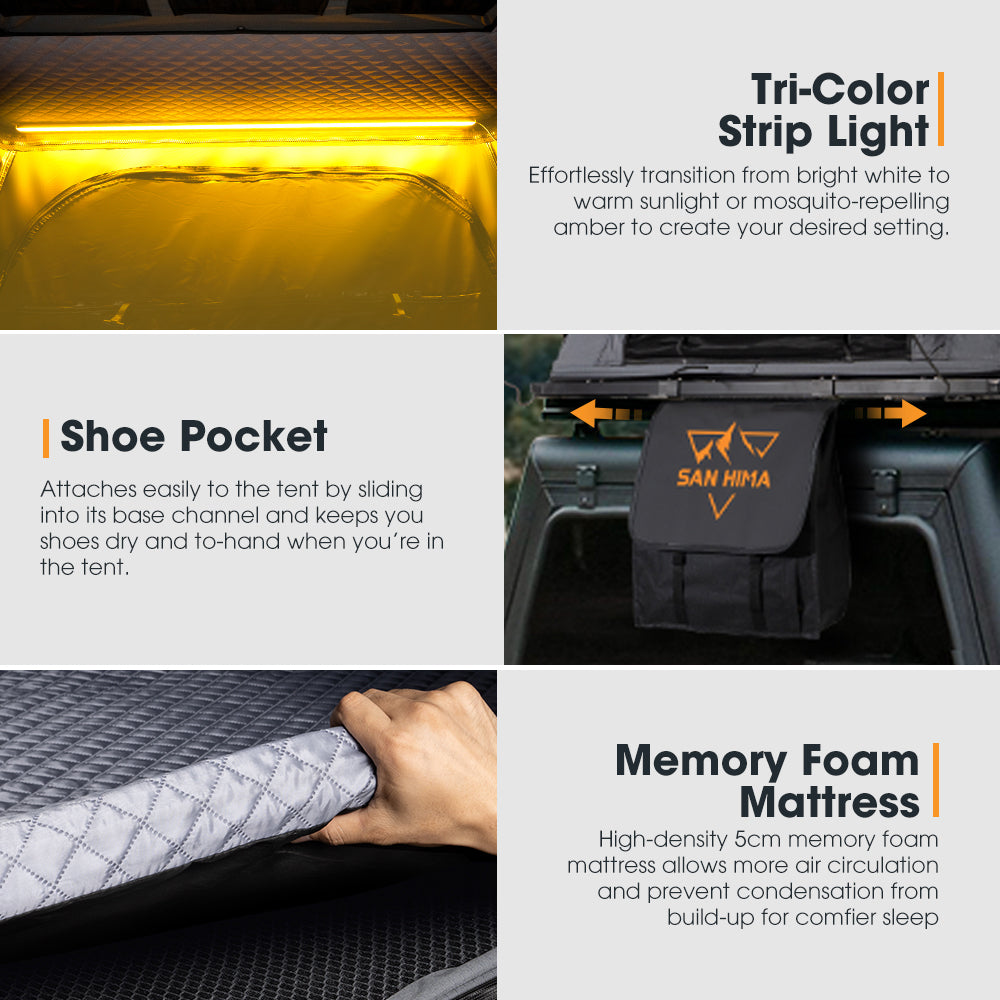 San Hima 270° Awning+Rooftop Tent&Rack+2xCamping Chairs+2xRecovery Boards Black - Sunyee