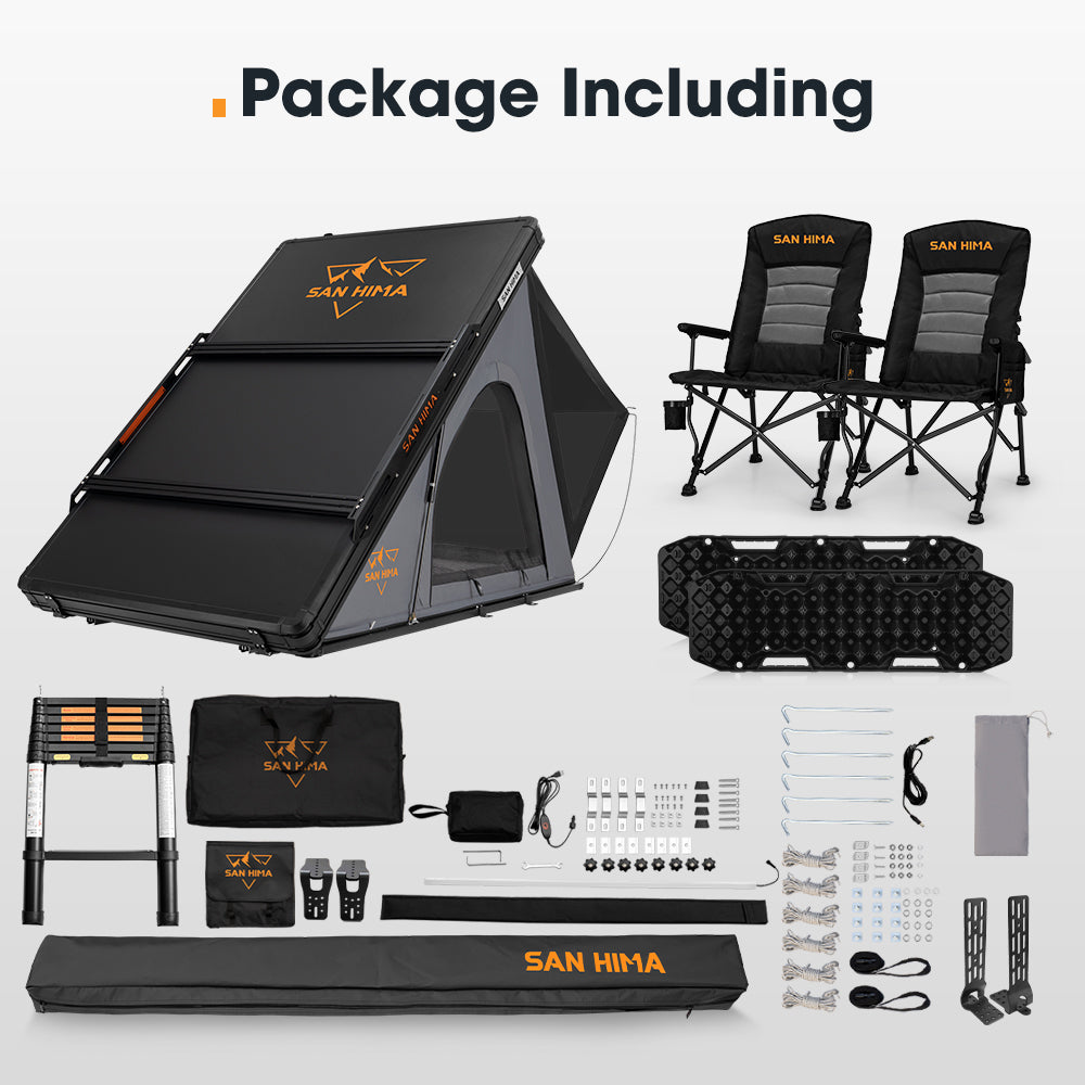San Hima 270° Awning+Rooftop Tent&Rack+2xCamping Chairs+2xRecovery Boards Black - Sunyee