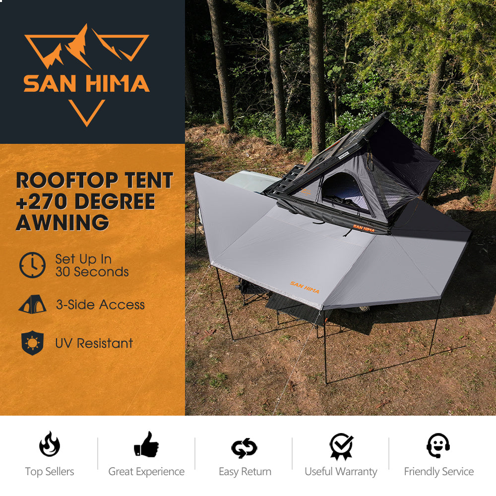 San Hima 270° Awning+Rooftop Tent&Rack+2xCamping Chairs+2xRecovery Boards Red - Sunyee