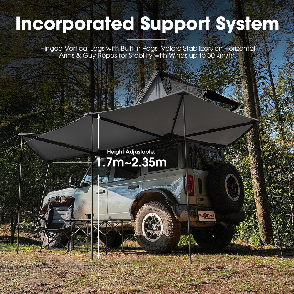 San Hima 270° Awning+Rooftop Tent&Rack+2xCamping Chairs+2xRecovery Boards Red - Sunyee