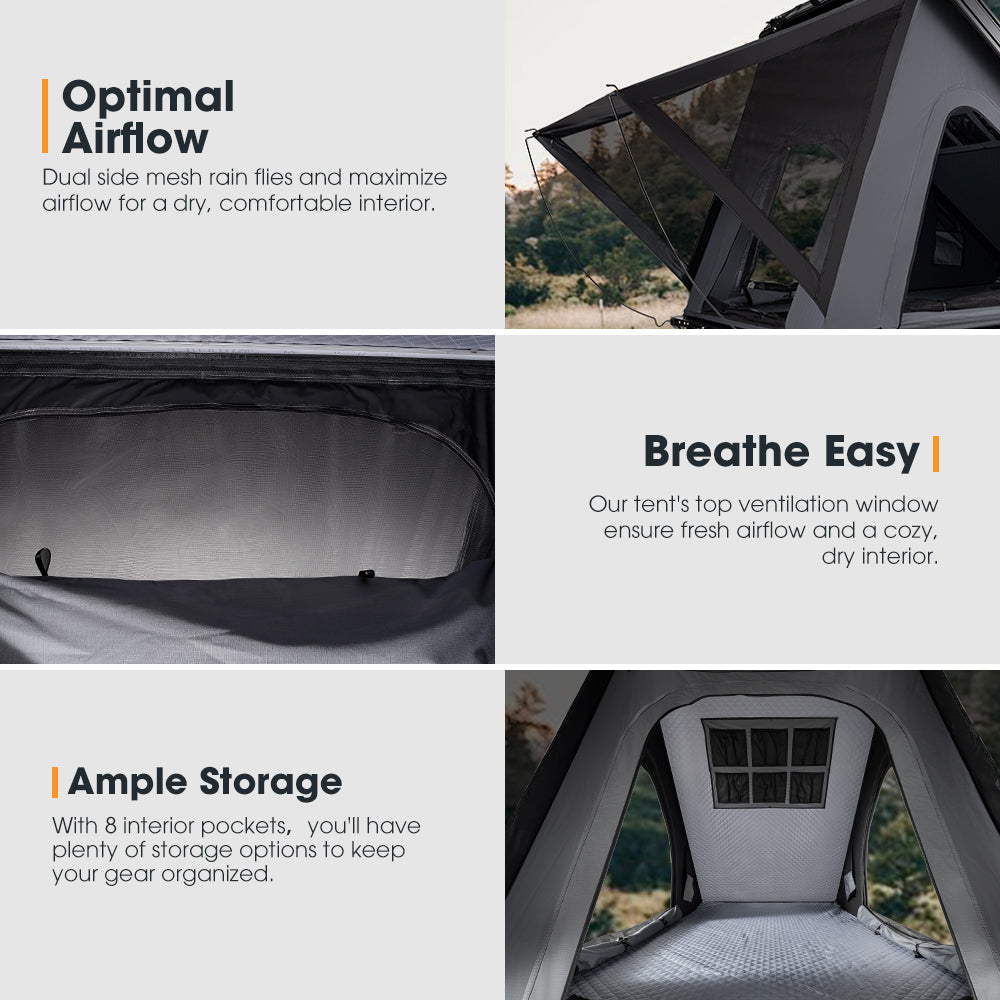 San Hima 270° Awning+Rooftop Tent&Rack+2xCamping Chairs+2xRecovery Boards Red - Sunyee