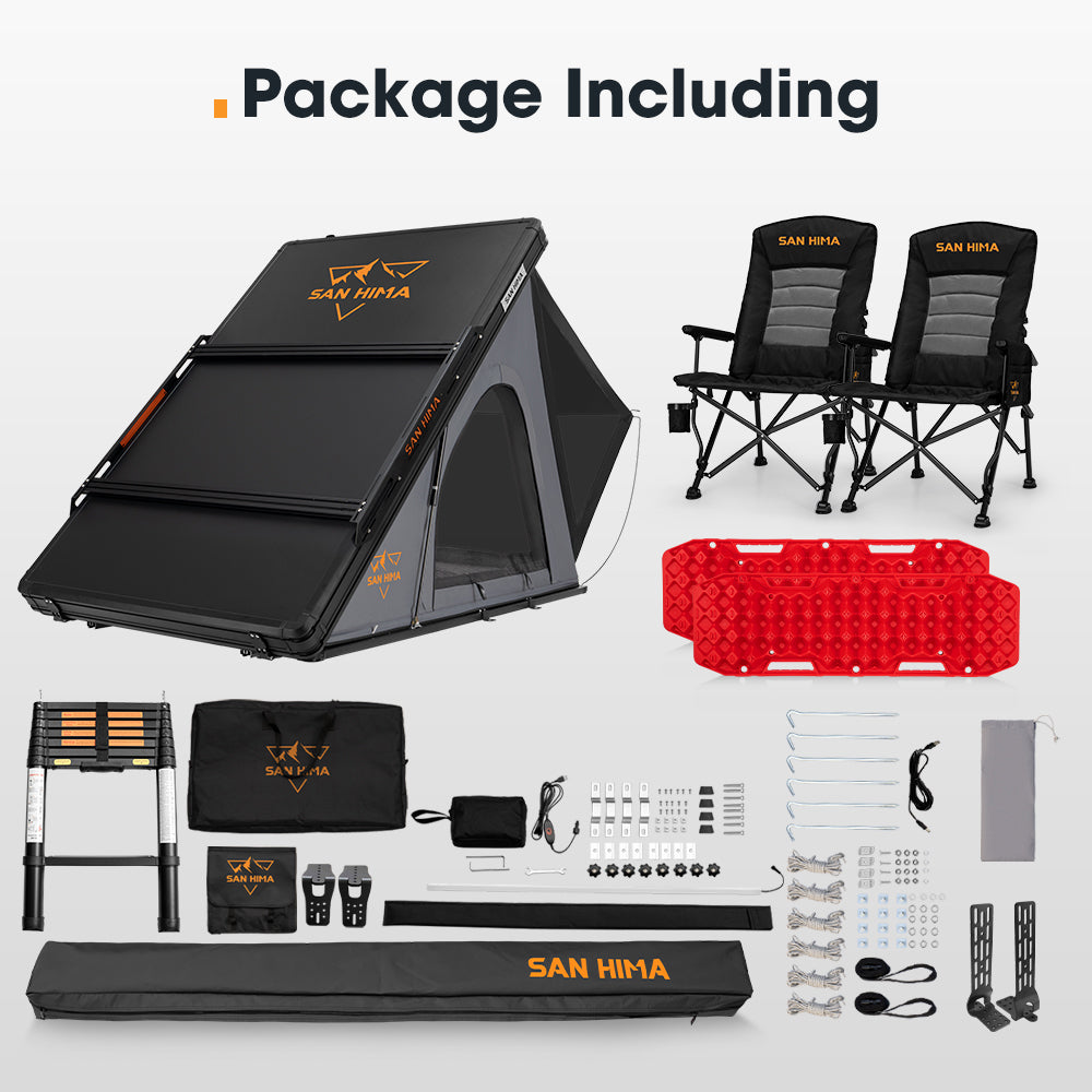 San Hima 270° Awning+Rooftop Tent&Rack+2xCamping Chairs+2xRecovery Boards Red - Sunyee