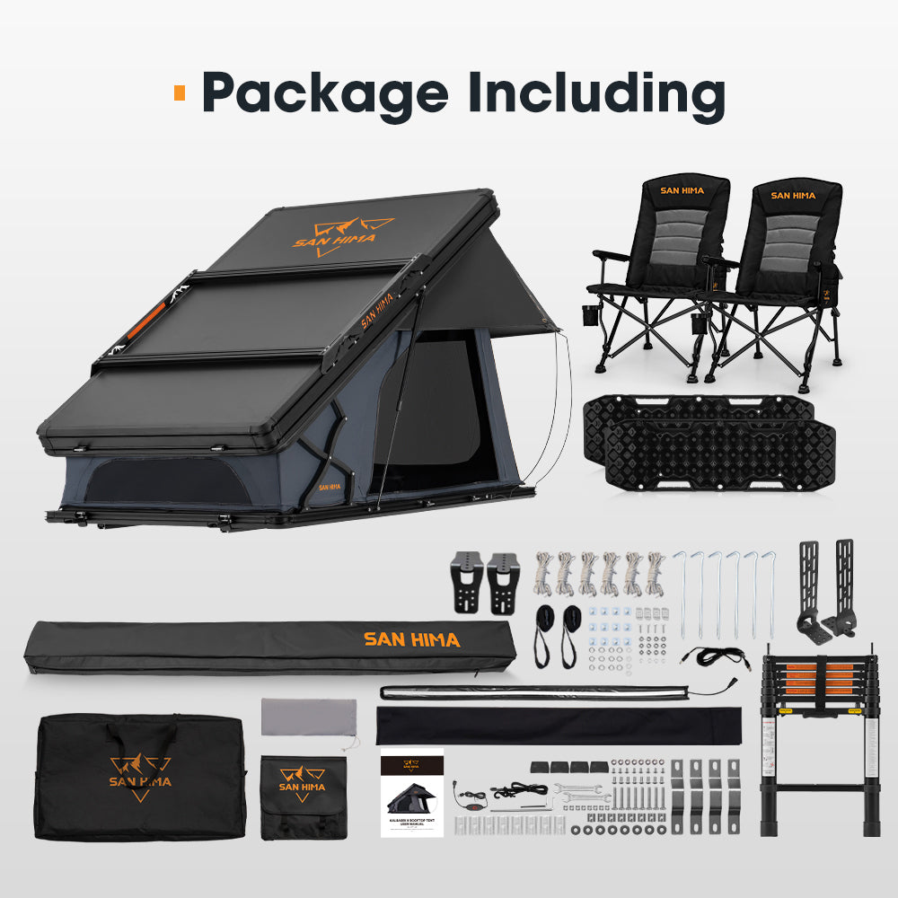 San Hima 270° Awning+Rooftop Tent+2xCamping Chairs+2xRecovery Boards Black - Sunyee