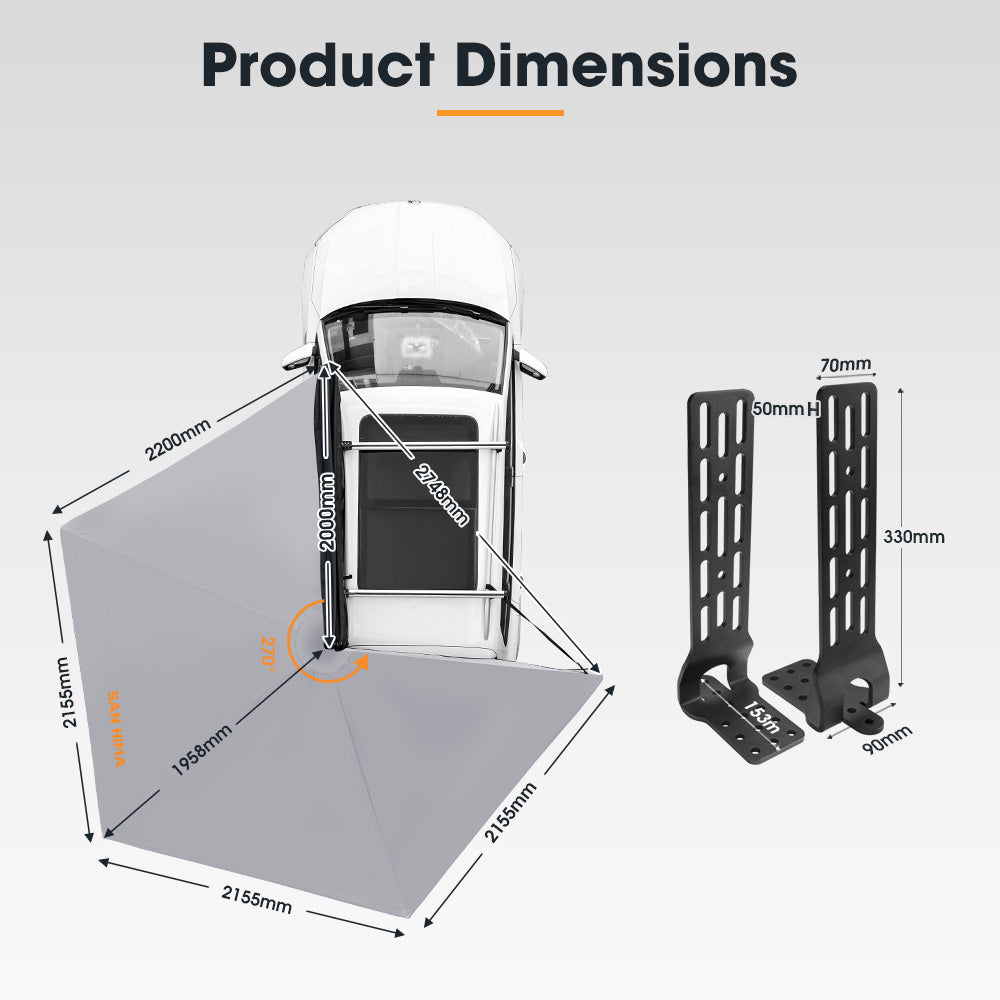 San Hima 270 Degree Free-Standing Awning 600D Double-Ripstop Oxford UPF50+ 4X4 - Sunyee
