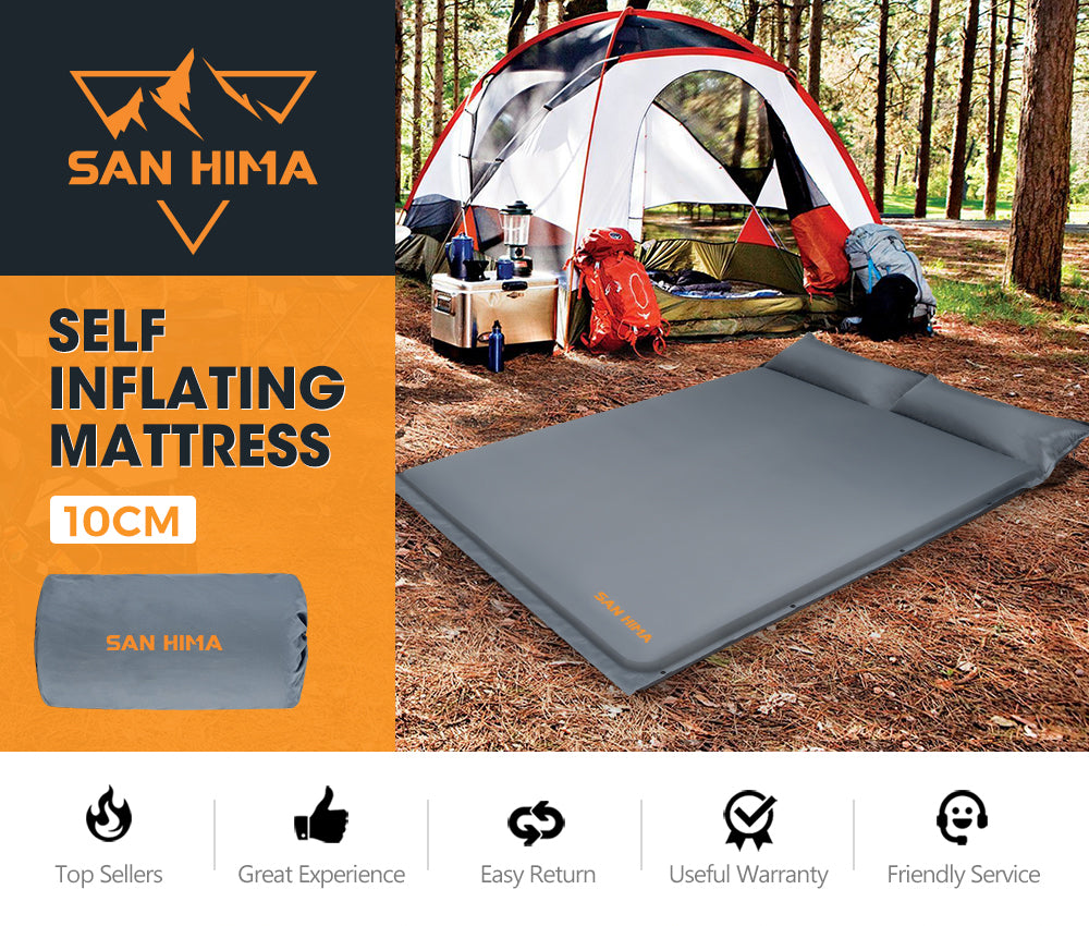 San Hima Self Inflating Mattress 10cm Sleeping Mat Camping Hiking Air Bed Double - Sunyee