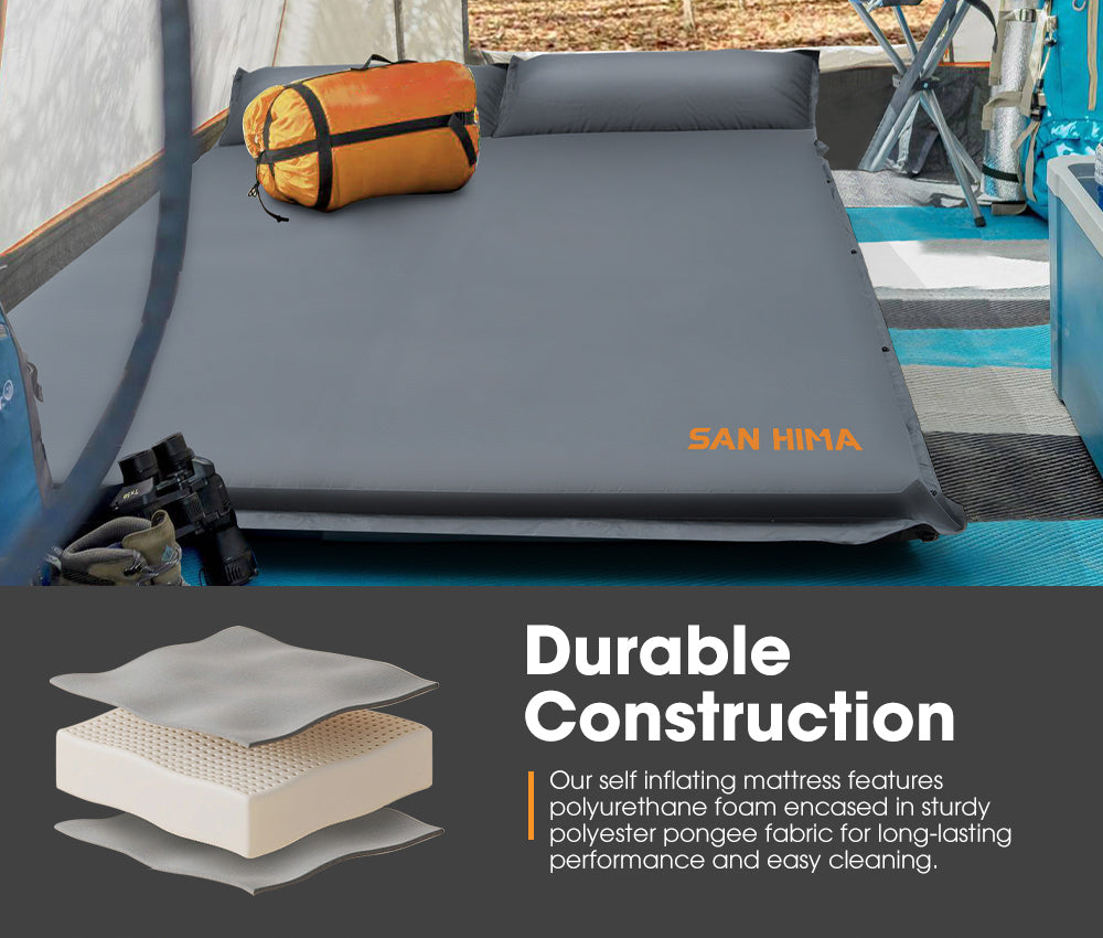San Hima Self Inflating Mattress 10cm Sleeping Mat Camping Hiking Air Bed Double - Sunyee