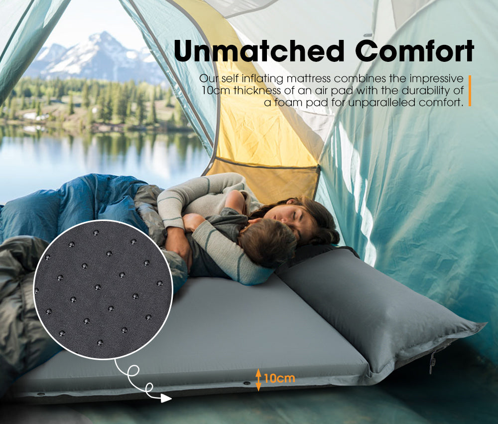 San Hima Self Inflating Mattress 10cm Sleeping Mat Camping Hiking Air Bed Double - Sunyee